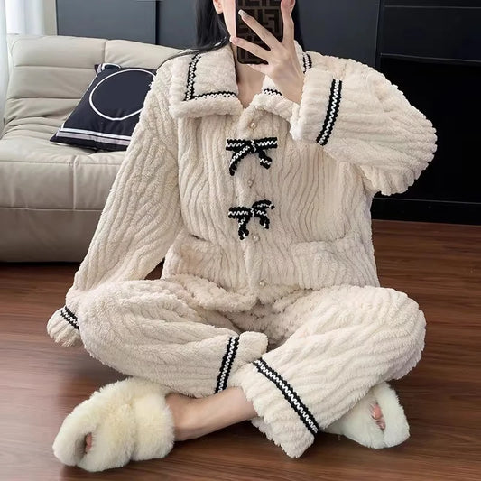KAELAH 2Pcs/set women's pajamas home wear padded and thickened warm princess