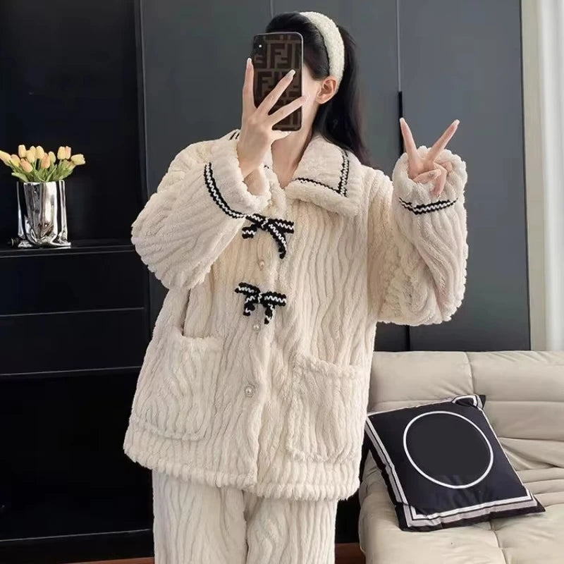 KAELAH 2Pcs/set women's pajamas home wear padded and thickened warm princess
