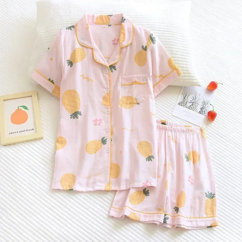 KAELAH Japanese simple short pyjamas womencotton short sleeves ladies