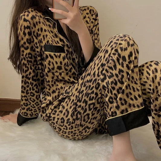 KAELAH  Set Of Women Loose Fashion Leopard Print Long-Sleeved Ladies Upscale