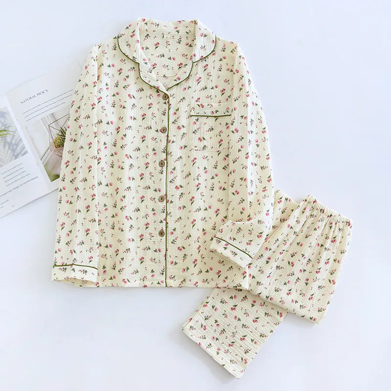 KAELAH Sweet Fury and Autumn Women's Pajama Set Cotton Crepe Long