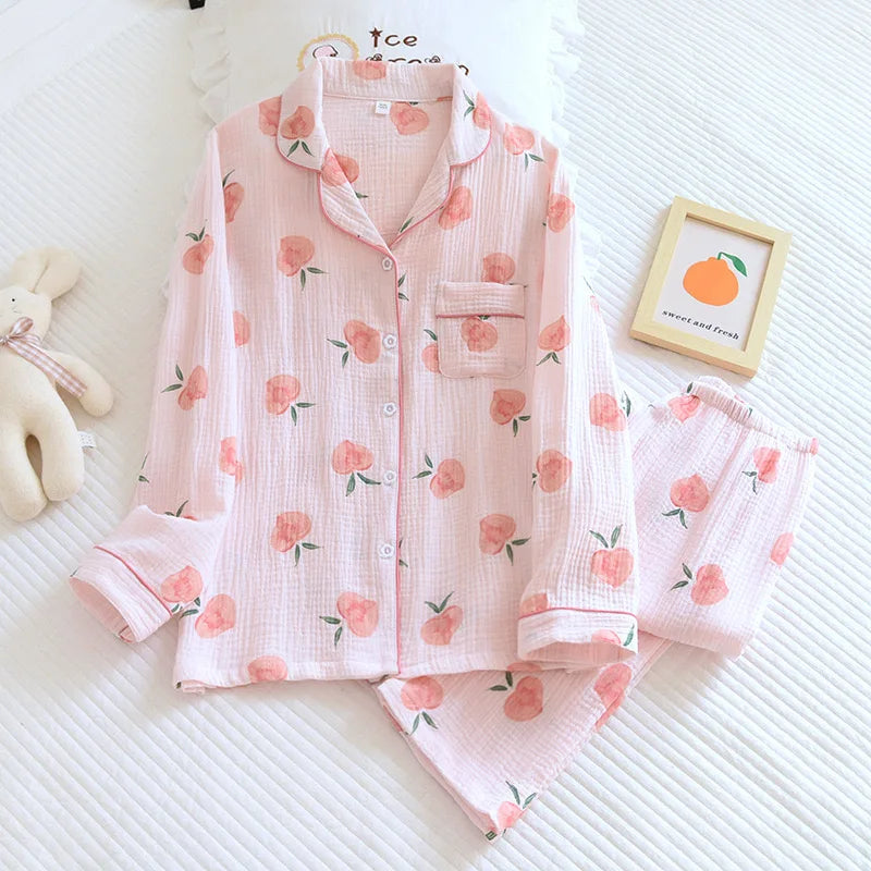 KAELAH Cotton Gauze Pajamas Polka Dot Print Sleepwear Lady