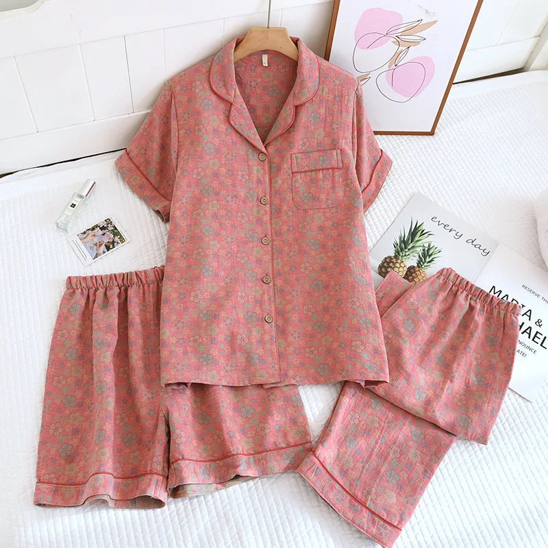 KAELAH Sleeve Sleepwear Women's Pajamas Set Gauze Cotton Pjs