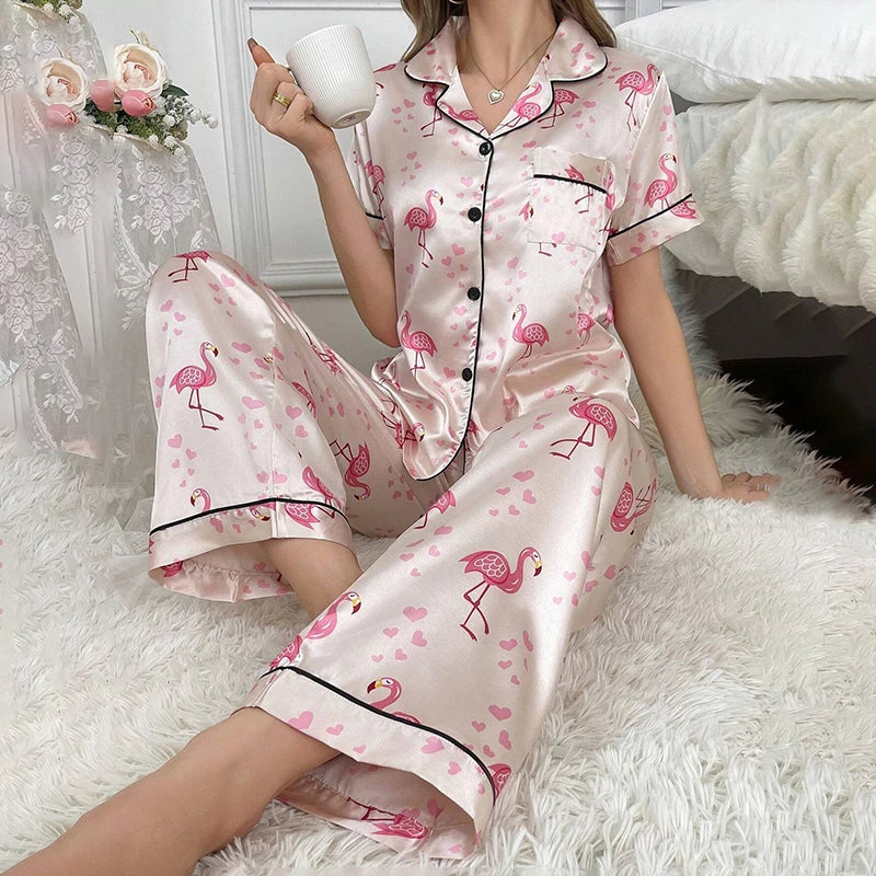 KAELAH Love 2 Piece Button-Down Pj Set Homewear Satin Loungewear