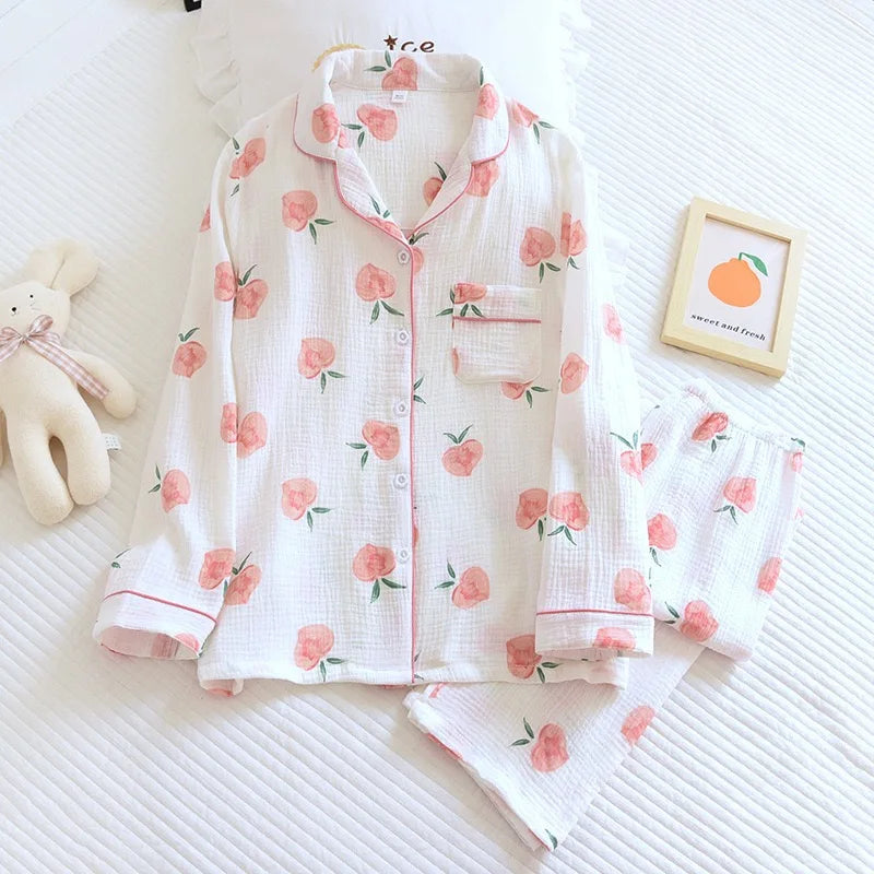 KAELAH Cotton Gauze Pajamas Polka Dot Print Sleepwear Lady