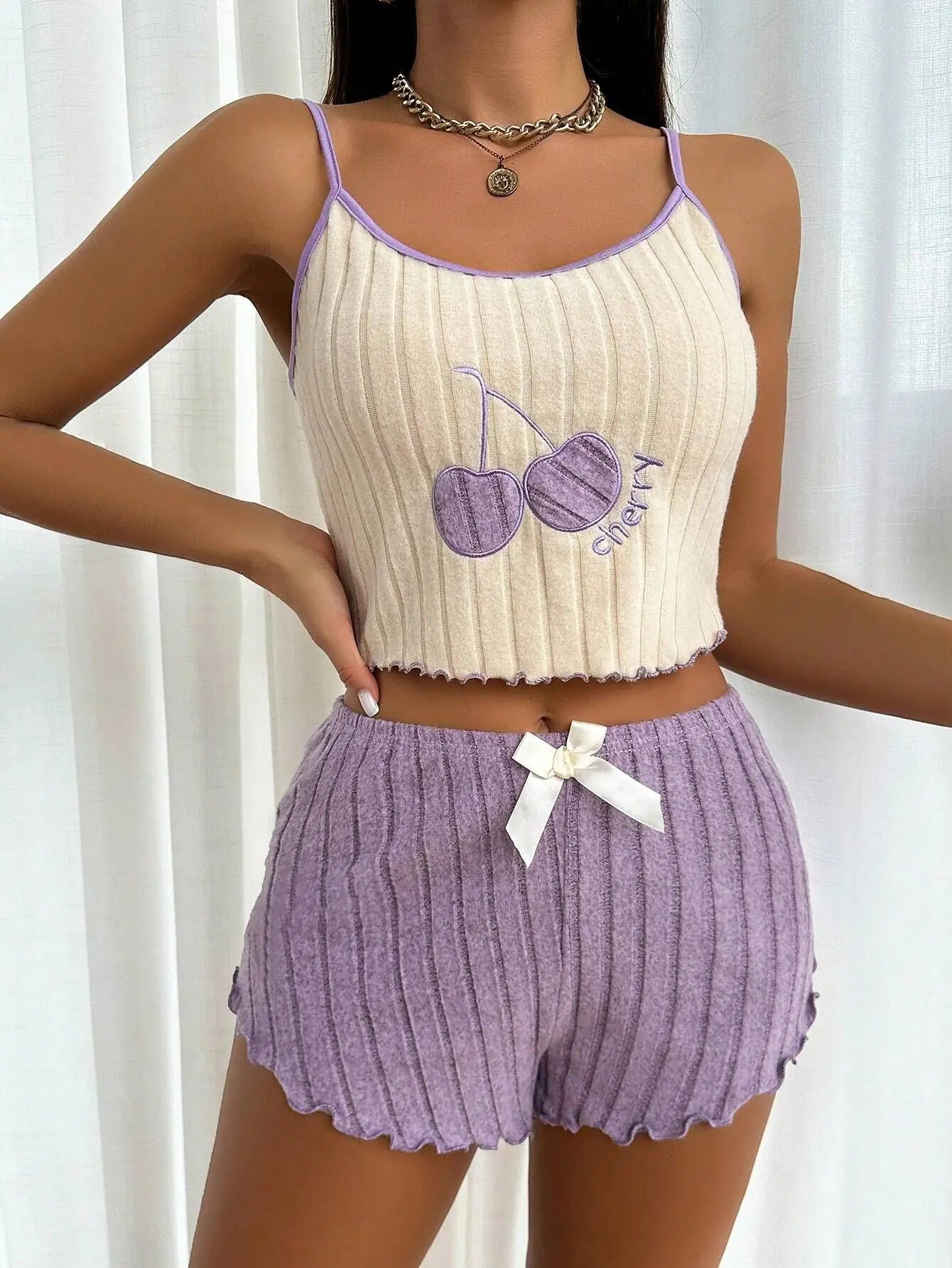 KAELAH Summer 2pcs Pajamas Set for Women Casual Simple Ground Wool Halter Vest