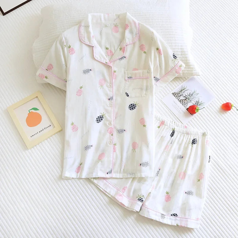 KAELAH Japanese simple short pyjamas womencotton short sleeves ladies