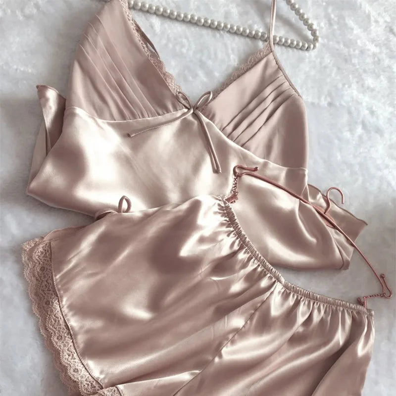 KAELAH Sexy Lace Bow Cami Suspender Pijamas Suit Lingerie