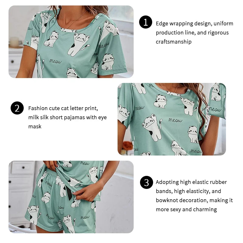 KAELAH Pajamas 2 Sets Short Sleeve Loungewear Cartoon Print